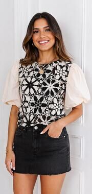 Impressions Southern Smiles Crochet Top in French Vanilla Size S